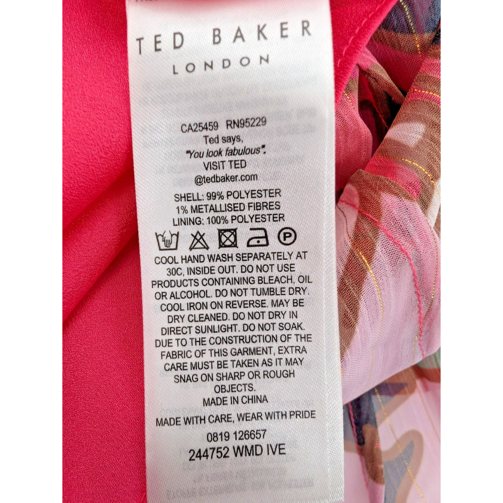 NWT Ted Baker Pinata Pink Midi Dress High Low Sz XS Tropical Resort Vacation - Picture 10 of 13